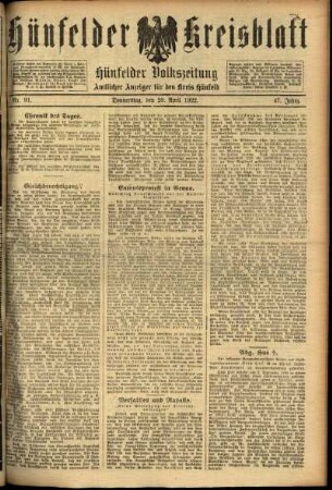Ausgabe vom Donnerstag, den 20. April 1922.