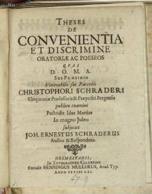 Theses De Convenientia Et Discrimine Oratoriae Ac Poeseos