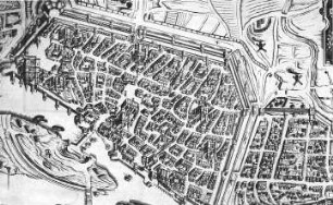 Magdeburg. Stadtansicht 1574, Braun/Hogenberg, aus: Hoffmann, Friedr. Wilh.: Geschichte der Stadt Magdeburg, 1856