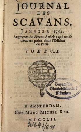 Journal des sçavans. 1752, [1]. Janv. - Mars = T. 160