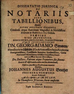 Dissertatio iuridica de notariis sive tabellionibus