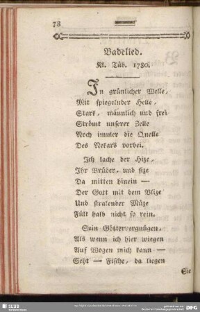 Badelied : Kl. Tüb. 1780.