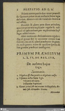 Primum Praemissum L. 2. FF. De Reg. Iur. Summaria