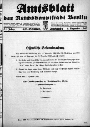 42. Sonder-Ausgabe, 3. Dezember 1940