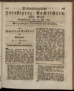 XXIX. Stück. Sonnabends: den 20. Jul. 1793.