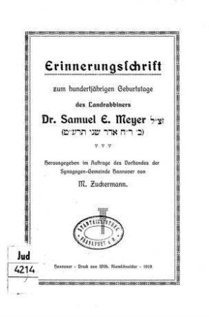 [Die Stolgebühren der Juden an die christliche Geistlichkeit im Hannoverland / von M. Zuckermann]