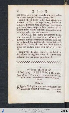 III. Theses Miscellae Logico-Philosophicae.