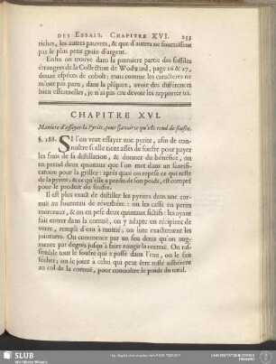 Chapitre XVI. Maniere d'essayer la Pyrite, pour sçavoir ce qu'elle rend de soufre
