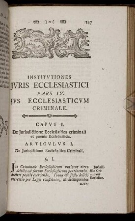Institutiones Juris Ecclesiastici Pars IV. Jus Ecclesiasticum Criminale.