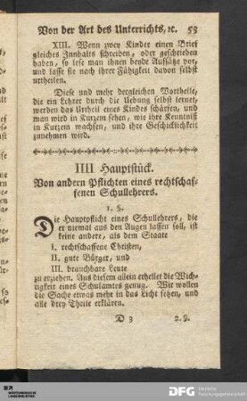 IIII Hauptstück. Von andern Pflichten eines rechtschaffenen Schullehrers.