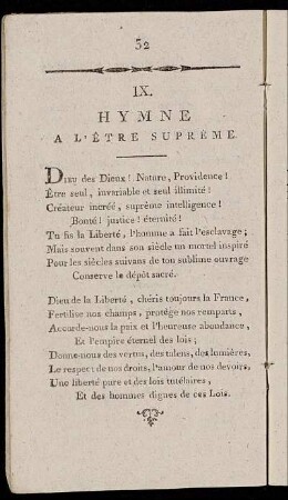 IX. Hymne A L'être Suprème.