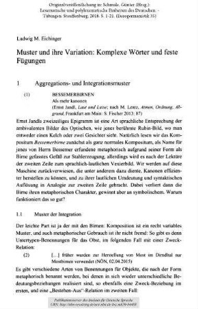 Muster und ihre Variation. Komplexe Wörter und feste Fügungen
