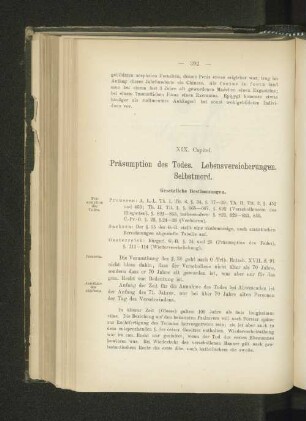 XIX. Capitel. Präsumption des Todes. Lebensversicherungen. Selbstmord.