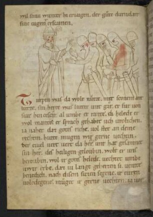 Turpin segnet die christlichen Ritter, darunter Roland.