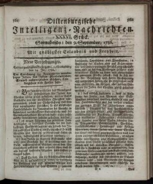 XXXVI. Stück. Sonnabends: den 9. September, 1786.