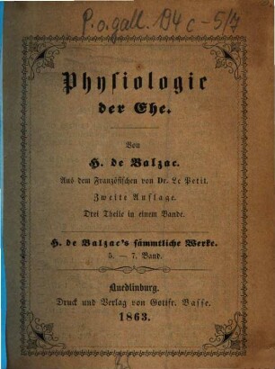H. de Balzac's sämmtliche Werke, 5. Physiologie der Ehe ; 5,1
