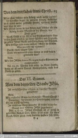Das VI. Examen. Von dem doppelten Stande Jesu