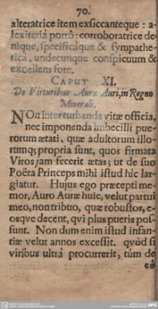 CAPUT XI. De Virturibus Aurae Auri, in Regno Minerali.
