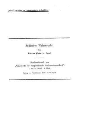 Jüdisches Waisenrecht / von Marcus Cohn