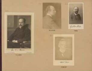 Bl. 44: Fotografien der Physiker Max von Laue, Max Planck, Gustav Mie und Alfred Coehn, 1920 - 1922