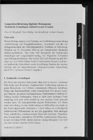 Langzeitarchivierung digitaler Dokumente : Technische Grundlagen, Initiativen und Projekte