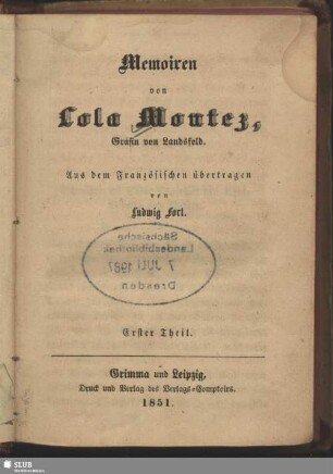 1: Memoiren der Lola Montez
