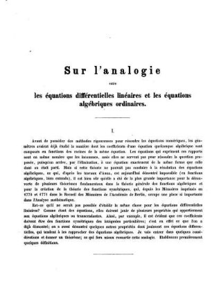 Sur l'analogie entre les équations différentielles linéaires et les équations algébriques ordinaires.