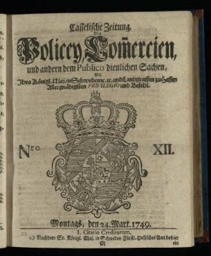 Nro. XII, Montags, den 24. Mart. 1749