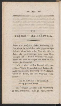 XII. Tugend - ihr Endzweck