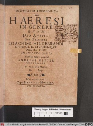 Disputatio Theologica De Haeresi In Genere