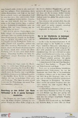 Die in der Stadtkirche zu Geislingen befindlichen Epitaphien betreffend