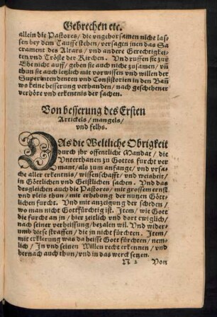 Von besserung des Ersten Artickels/ mangels/ und felhs.