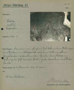 Foto feindlicher Stellungen und Gräben auf dem Elsberg westlich von Carspach (Luftbild)