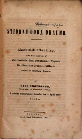 Stiörna-Odda draumr : akademisk afhandling