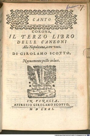 CORONA, IL TERZO LIBRO DELLE CANZONI Alla Napolitana, a tre voci