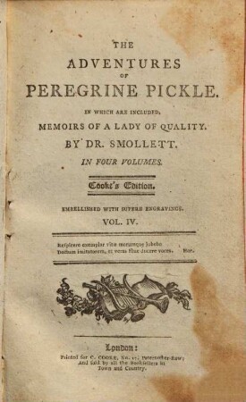 The adventures of Peregrine Pickle : in which are included memoirs of Lady of a quality ; in four volumes, 4