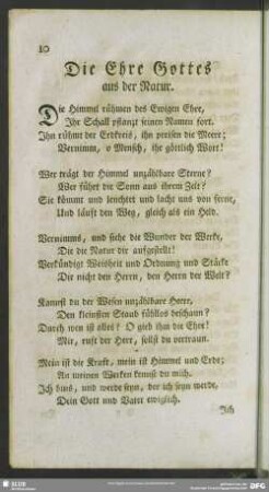Die Ehre Gottes aus der Natur