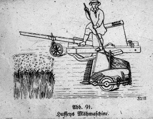 Schemazeichnung: Getreideernte, Getreideerntetechnik, Zugtieranspannung, Ableger
