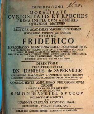 Dissertationis de moralitate cvriositatis et epoches : prima initia cvm adnexis qvibusdam materiis ...
