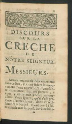 Discours Sur La Creche De Notre Seigneur.