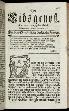 Ein- und zwanzigstes Stück. Mittwochens, den 27. Mayens 1750.