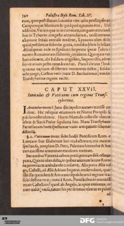 Caput XXVII. Ianiculus & Vaticanus cum regione Transtyberina