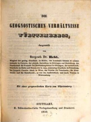 Die geognostischen Verhältnisse Würrtembergs