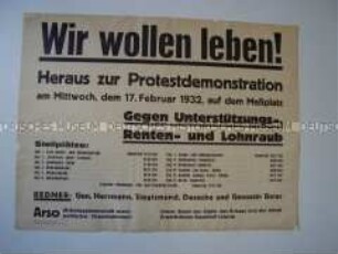 Maueranschlag mit Aufruf zu einer Protestdemonstration gegen Sozialabbau