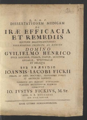Dissertationem Medicam De Iræ Efficacia Et Remediis ...