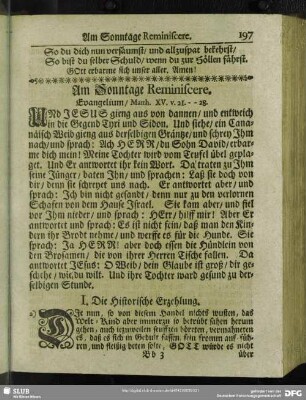 Am Sonntage Reminiscere. Evangelium, Matth. XV. v. 21 - 28