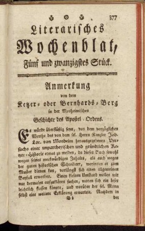 Literarisches Wochenblat, Fünf und zwanzigstes Stück.