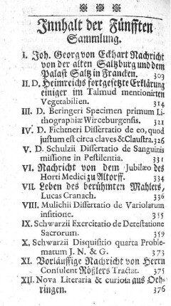 Innhalt der Fünfften Sammlung.
