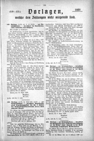 Anlage: zu No. (449-455), Vorlagen, welche den Zeitungen nicht mitgeteilt sind, 7. Mai 1920