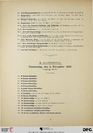 III. Auctionstag: Donnerstag, den 8. November 1906, vormittags 10 Uhr (Nr. 572-857)